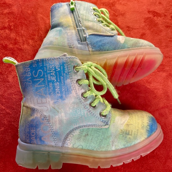 VERSACE Jeans Couture KIDS Colorful LOGO Print ANKLE BOOTS Size 10 - Picture 9 of 16